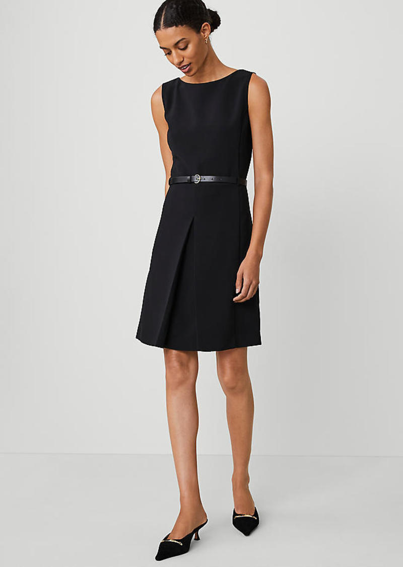 Ann Taylor Petite Boatneck Pleat Front Belted Sheath Dress