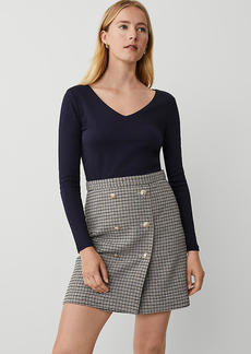 Ann Taylor Petite Brushed Check Button Wrap A-Line Skirt