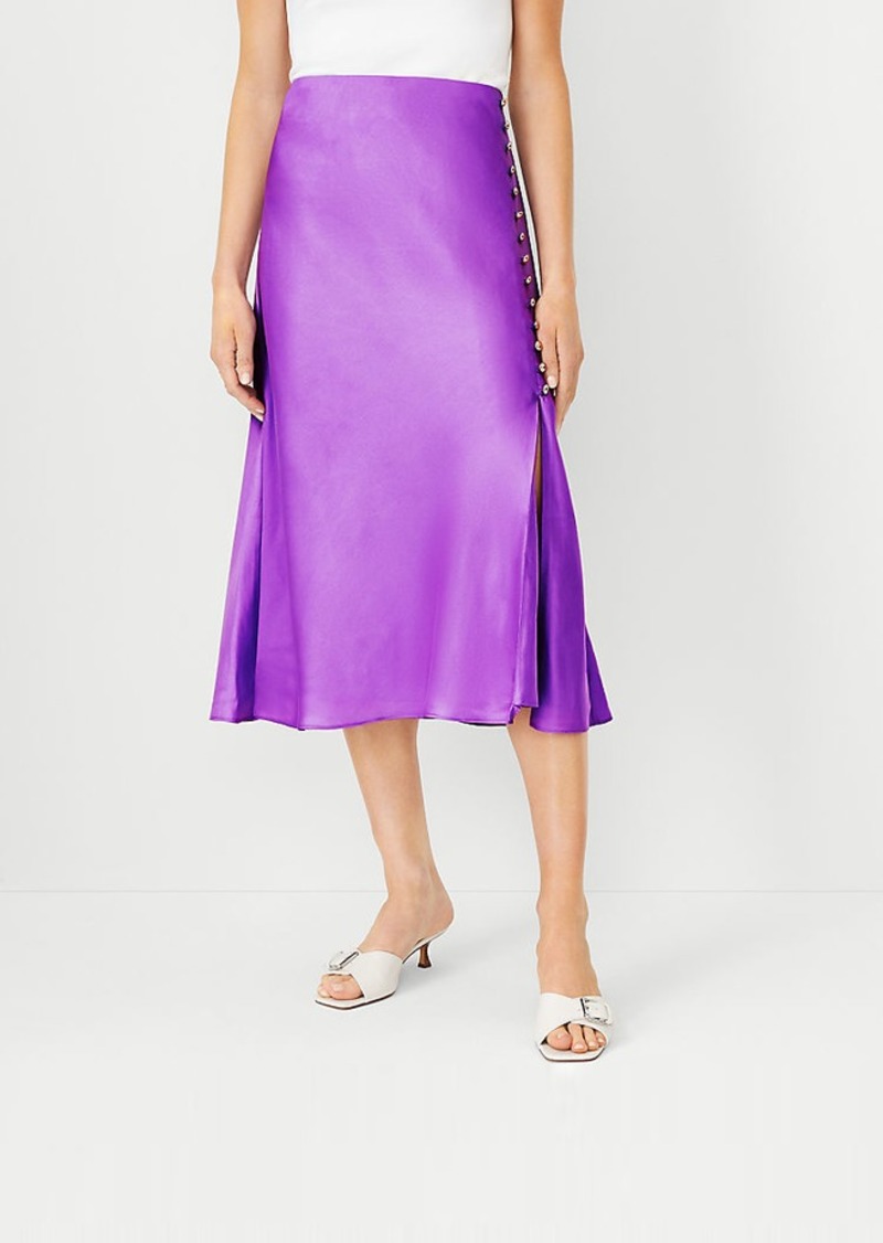 Ann Taylor Petite Button Slit Midi Slip Skirt