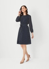 Ann Taylor Petite Clip Belted Mock Neck Shift Dress