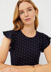 Ann Taylor Petite Clip Dot Flutter Sleeve Pima Cotton Top