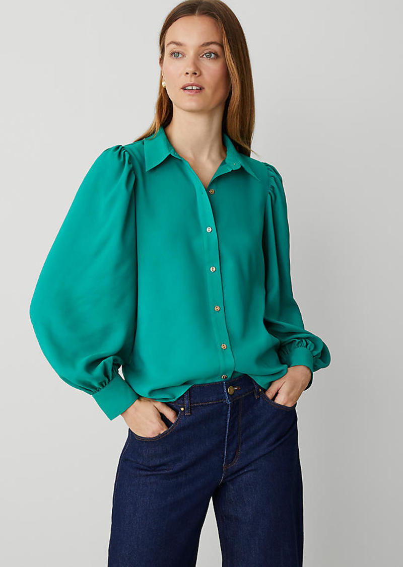 Ann Taylor Petite Collared Puff Sleeve Shirt