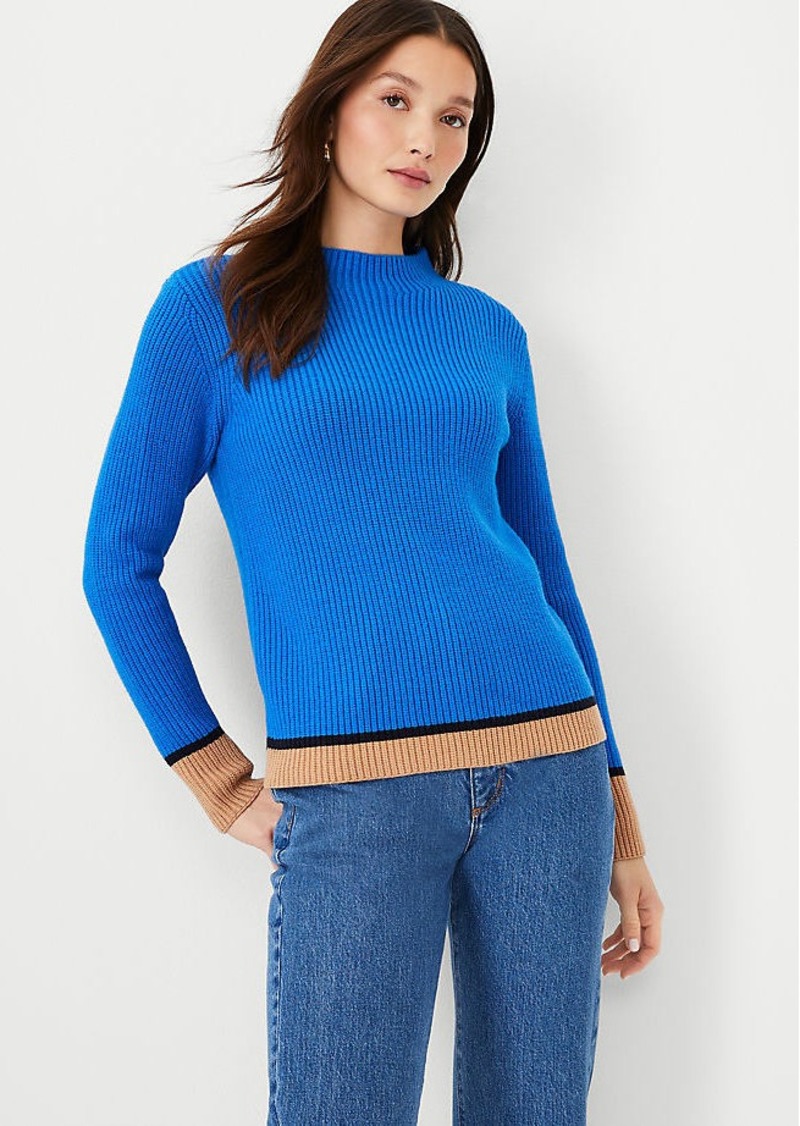 Ann Taylor Petite Colorblocked Mock Neck Sweater