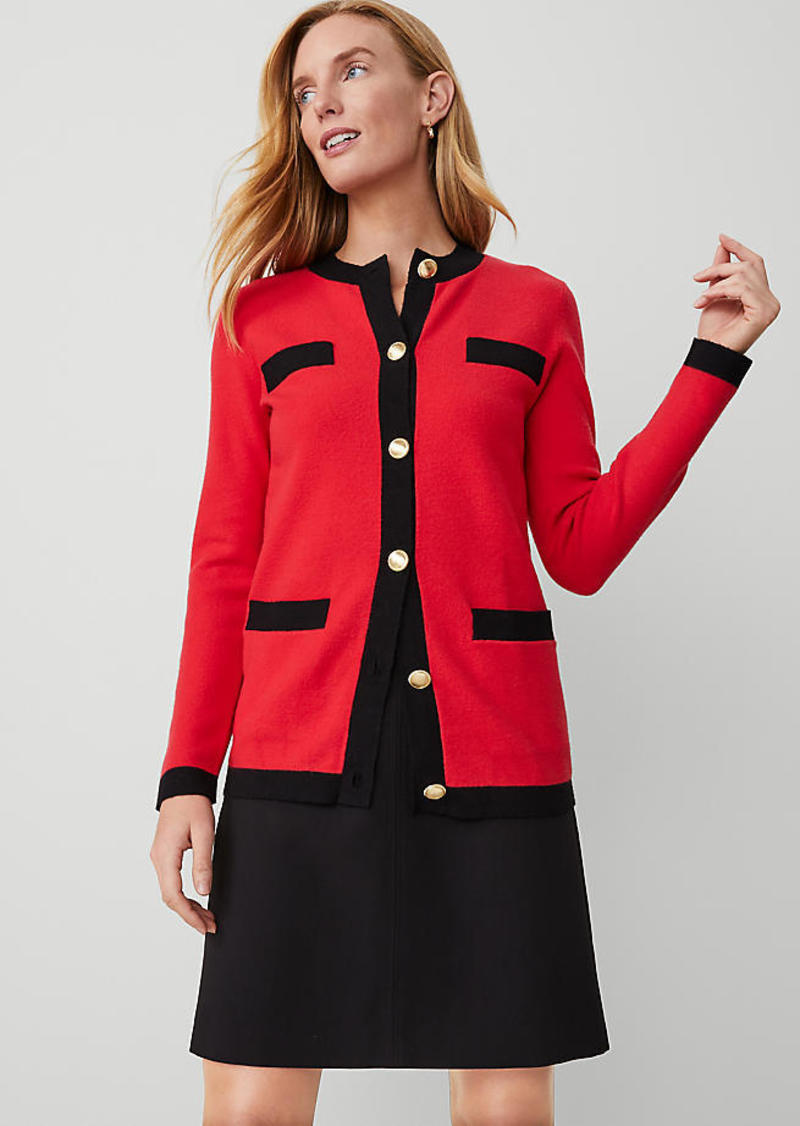 Ann Taylor Petite Contrast Trim Boyfriend Cardigan