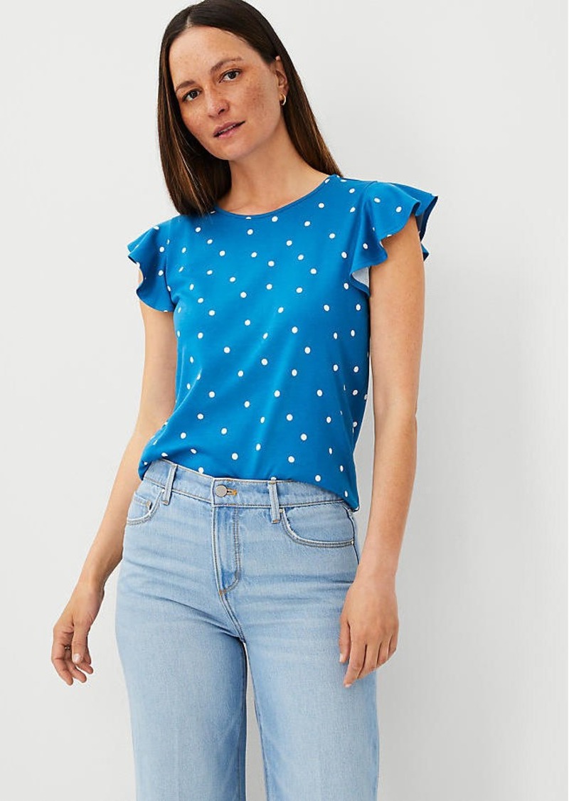 Ann Taylor Petite Dotted Cotton Flutter Sleeve Top