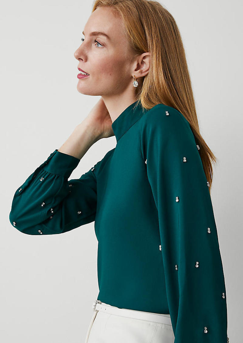 Ann Taylor Petite Embellished-Sleeve Mock-Neck Top