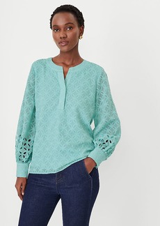 Ann Taylor Petite Eyelet Wide Cuff Popover Top