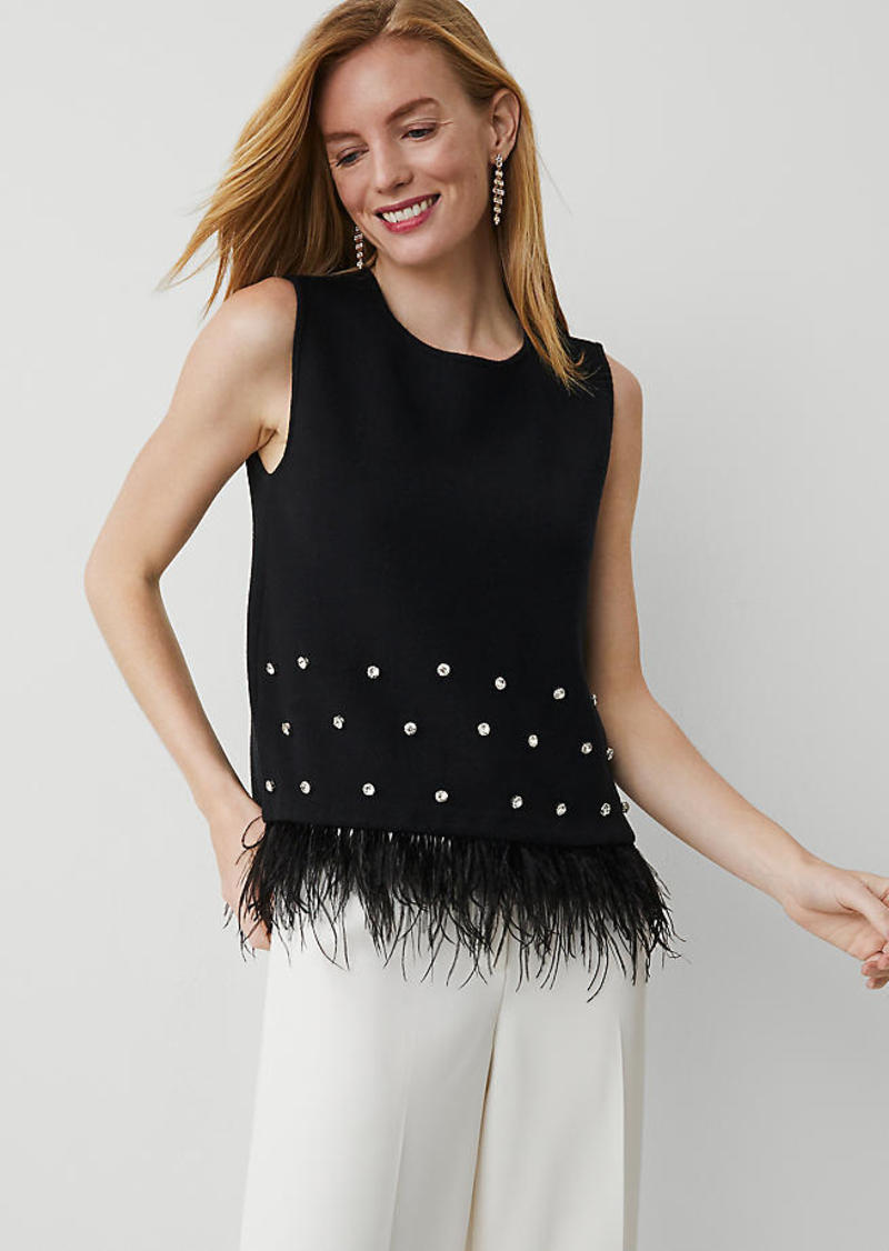 Ann Taylor Petite Feather Embellished Shell Top