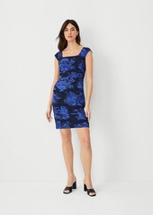 Ann Taylor Petite Floral Cap Sleeve Square Neck Sheath Dress