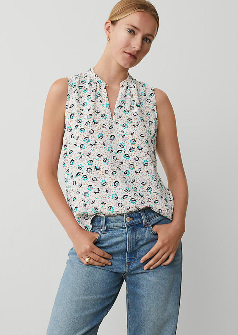 Ann Taylor Petite Floral Keyhole Popover Top