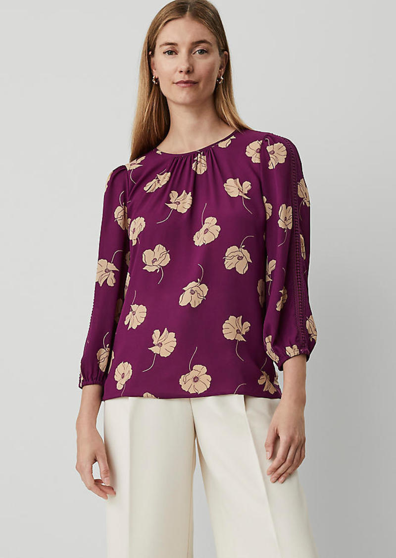 Ann Taylor Petite Floral Lace Trim Mixed Media Top