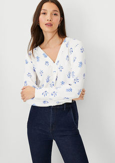 Ann Taylor Petite Floral Mixed Media Pleat Front Top