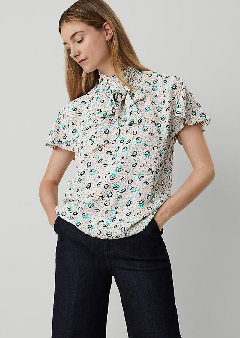 Ann Taylor Petite Floral Mock Neck Bow Blouse