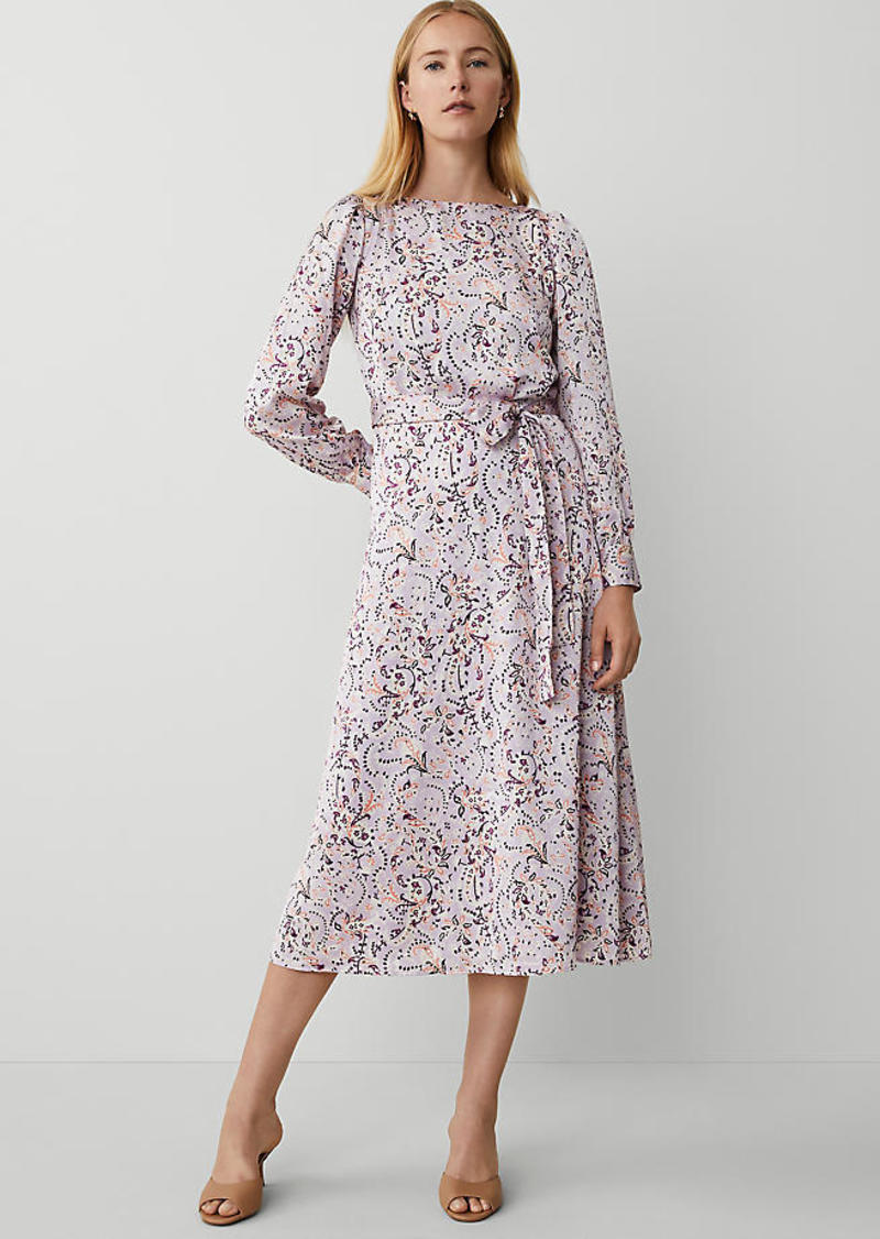 Ann Taylor Petite Floral Puff Shoulder Belted Flare Dress