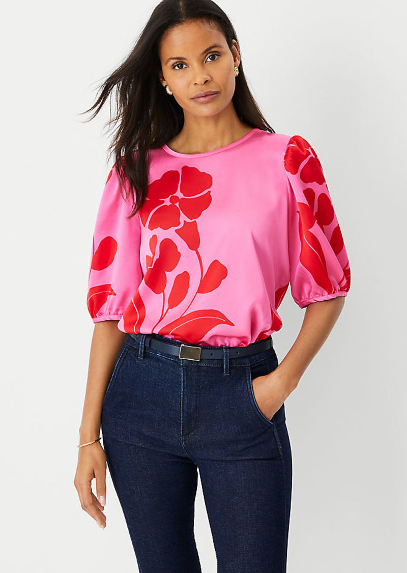 Ann Taylor Petite Floral Puff Sleeve Top