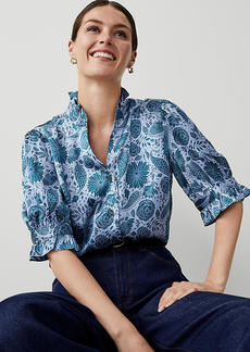 Ann Taylor Petite Floral Ruffle Button Top