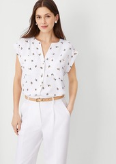 Ann Taylor Petite Floral Split Neck Pocket Button Down Top