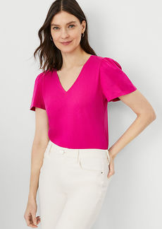 Ann Taylor Petite Flutter Sleeve Pima Cotton Top