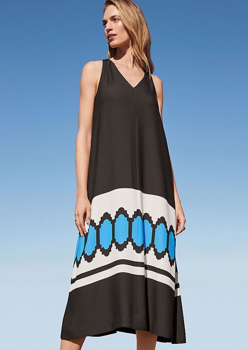 Ann Taylor Petite Geo Border Linen Blend V-Neck Maxi Dress