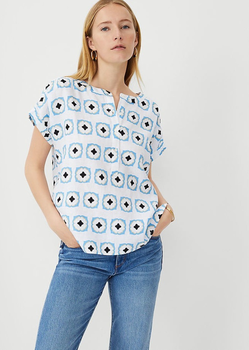 Ann Taylor Petite Geo Linen Popover Top