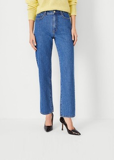 Ann Taylor Petite High Rise Straight Jeans in Vintage Mid Indigo Wash