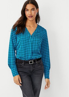 Ann Taylor Petite Houndstooth Mixed Media Pleat Front Top