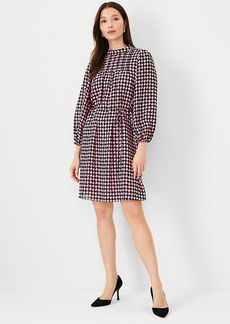 Ann Taylor Petite Houndstooth Pintucked Mock Neck Dress