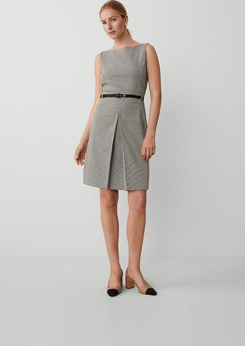 Ann Taylor Petite Houndstooth Pleat Front Belted Sheath Dress