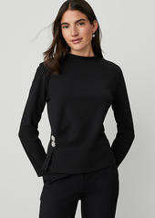 Ann Taylor Petite Jewel Button Waist Mock Neck Top