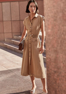 Ann Taylor Petite Linen Blend Collared Midi Dress