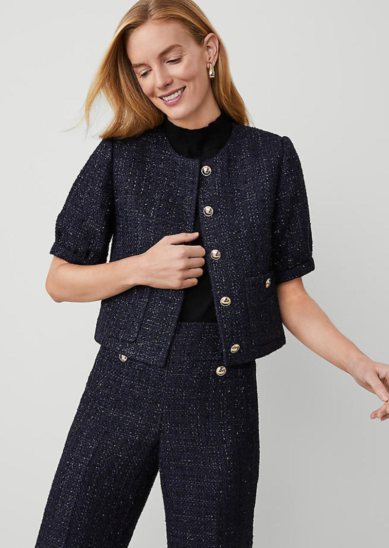 Ann Taylor Petite Metallic Tweed Puff Sleeve Jacket