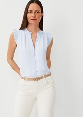 Ann Taylor Petite Mixed Media Ruffle Shell Top