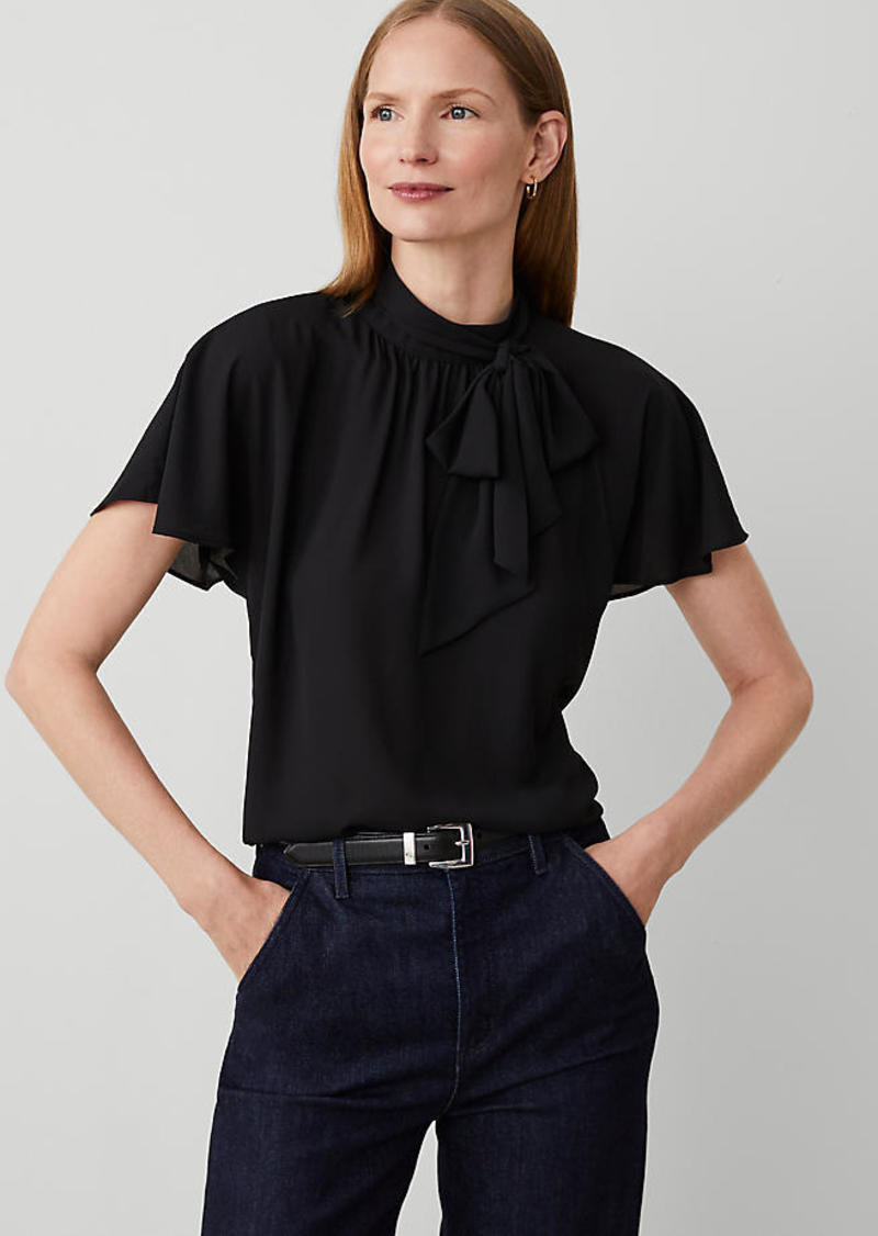 Ann Taylor Petite Mock Tie Neck Blouse