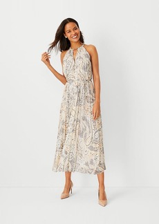 Ann Taylor Petite Shimmer Paisley Chain Pleated Halter Dress
