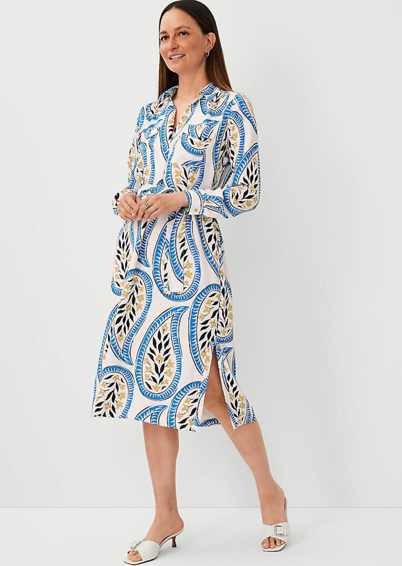 Ann Taylor Petite Paisley Midi Pocket Shirtdress