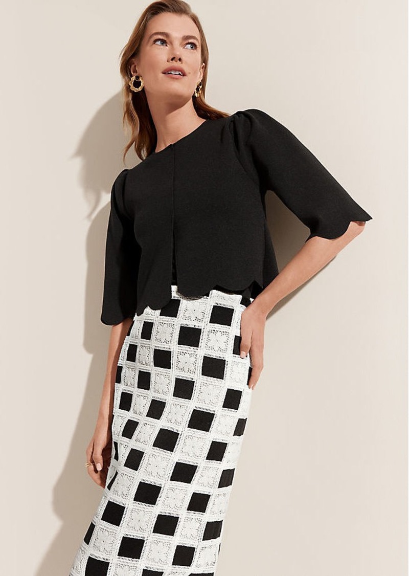 Ann Taylor Petite Patchwork Crochet Midi Pencil Skirt