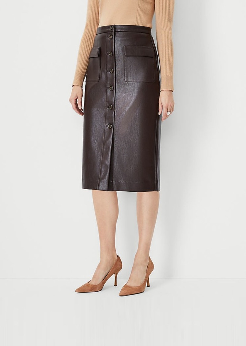 Ann Taylor Petite Pebbled Faux Leather Button Pocket Pencil Skirt
