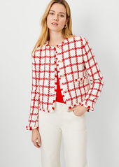 Ann Taylor Petite Plaid Fringe Tweed Jacket