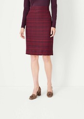 Ann Taylor Petite Plaid Fringe Tweed Pencil Skirt