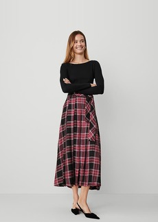 Ann Taylor Petite Plaid Tie-Waist Pleated Midi Skirt