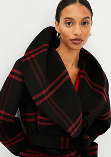 Ann Taylor Petite Plaid Wool Blend Shawl Collar Wrap Coat