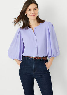 Ann Taylor Petite Pleated Puff Sleeve Top