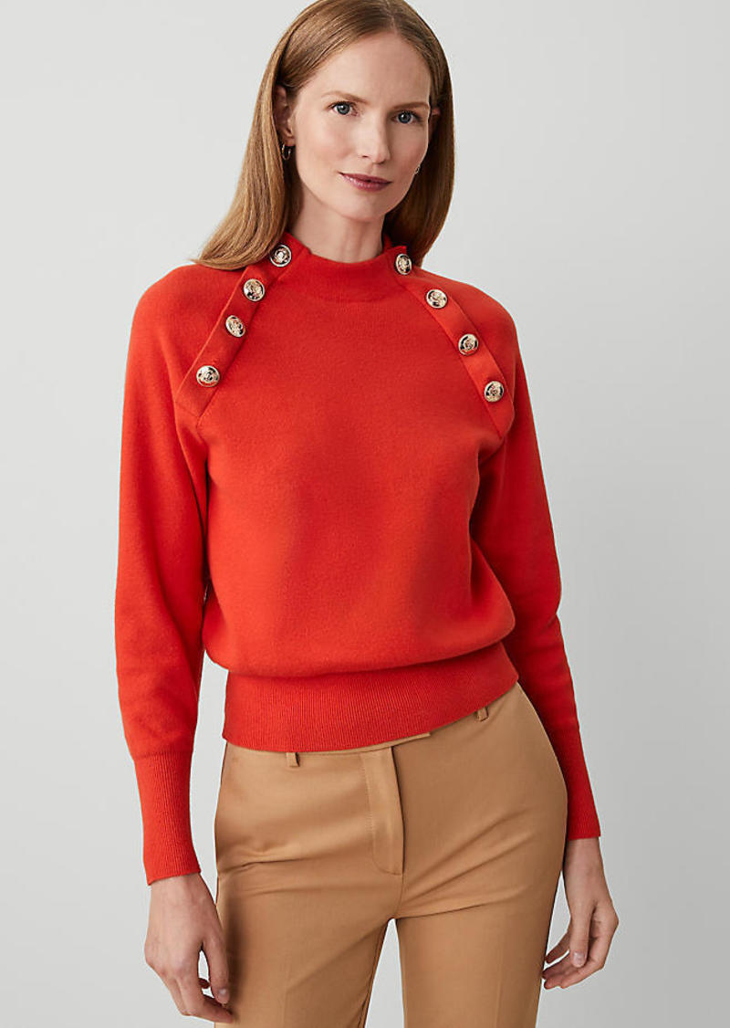 Ann Taylor Petite Raglan Button Crew Neck Sweater