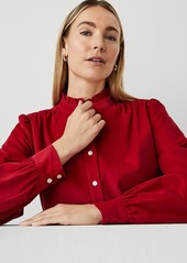 Ann Taylor Petite Corduroy Ruffle Neck Shirt