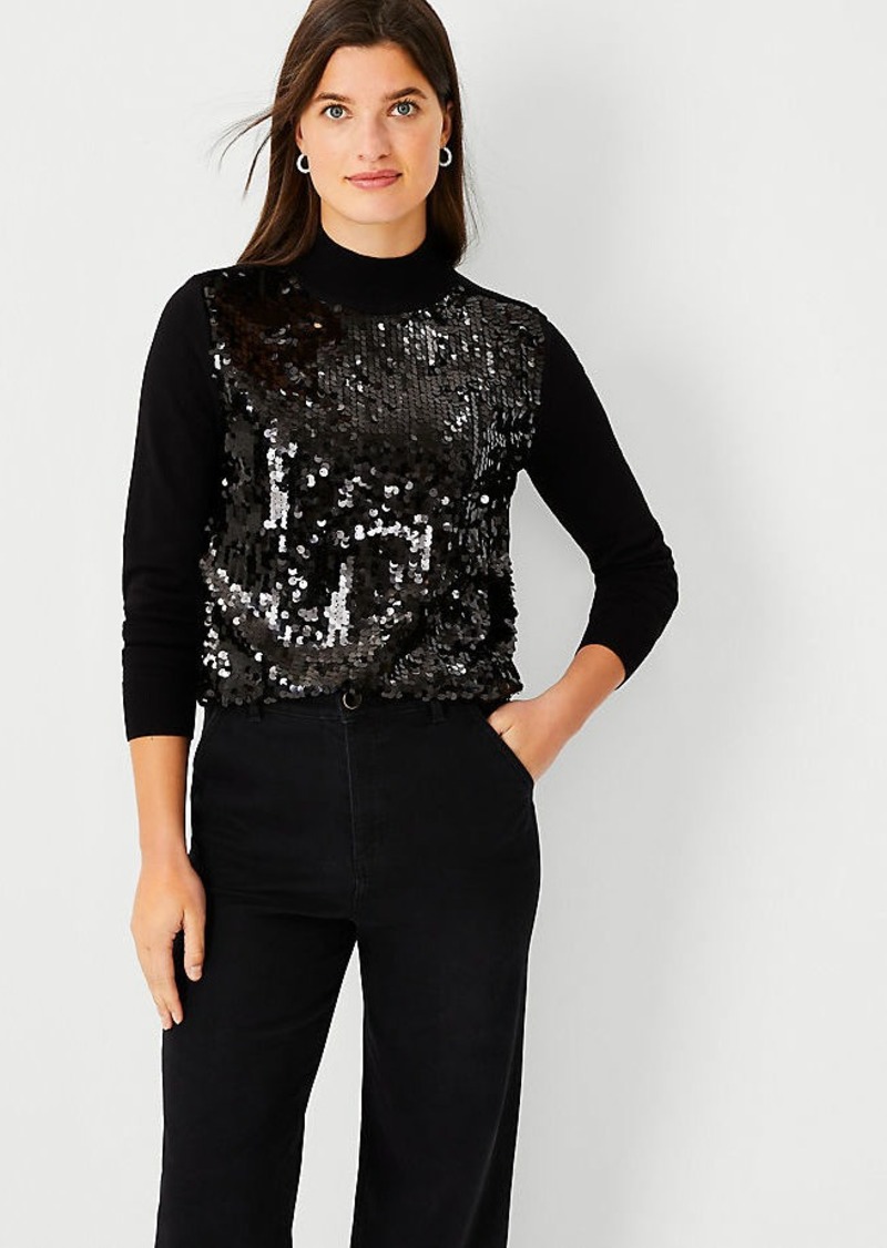 Ann Taylor Petite Sequin Front Turtleneck Sweater