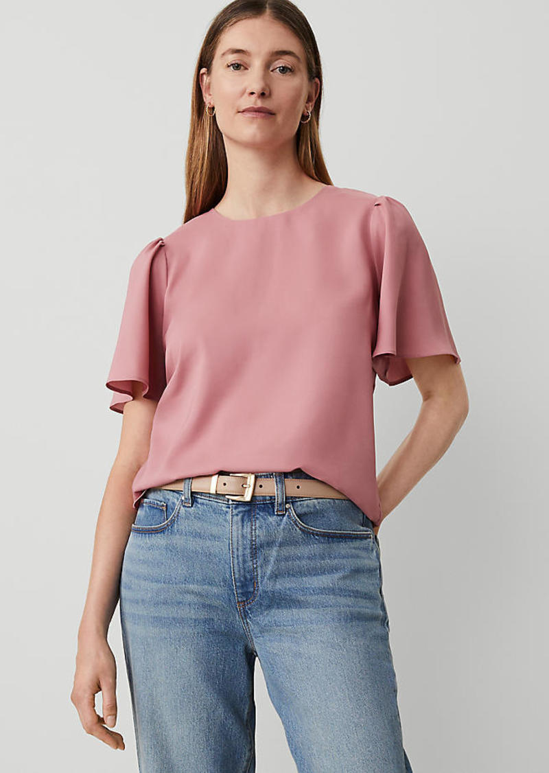 Ann Taylor Petite Shirred Short Sleeve Top