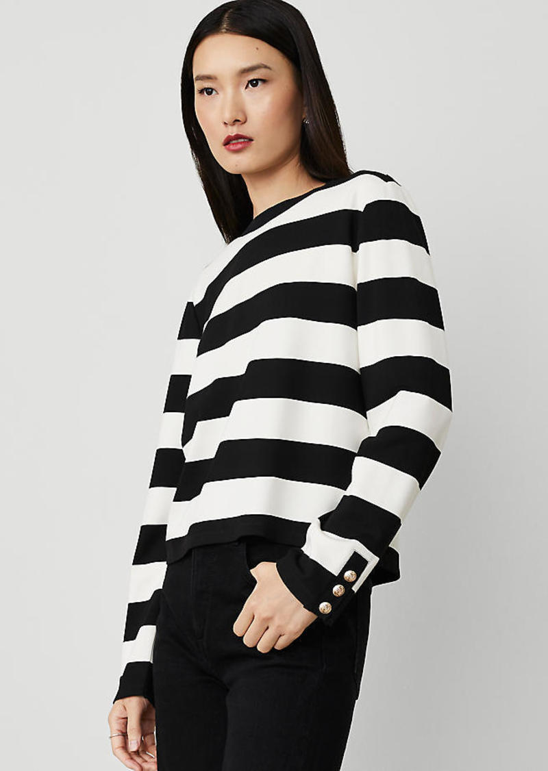 Ann Taylor Petite Stripe Button-Cuff Top