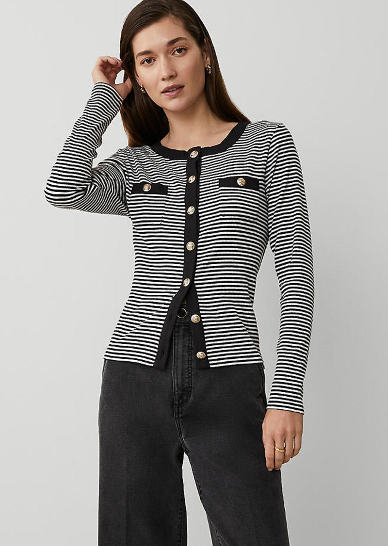 Ann Taylor Petite Stripe Button Knit Jacket