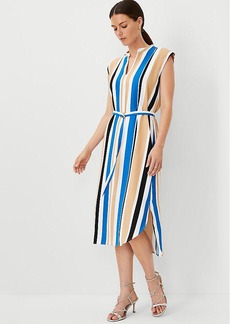 Ann Taylor Petite Striped Split Neck Midi Shirtdress