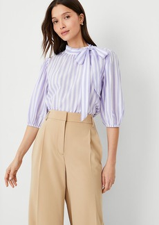 Ann Taylor Petite Striped Bow Puff Sleeve Blouse
